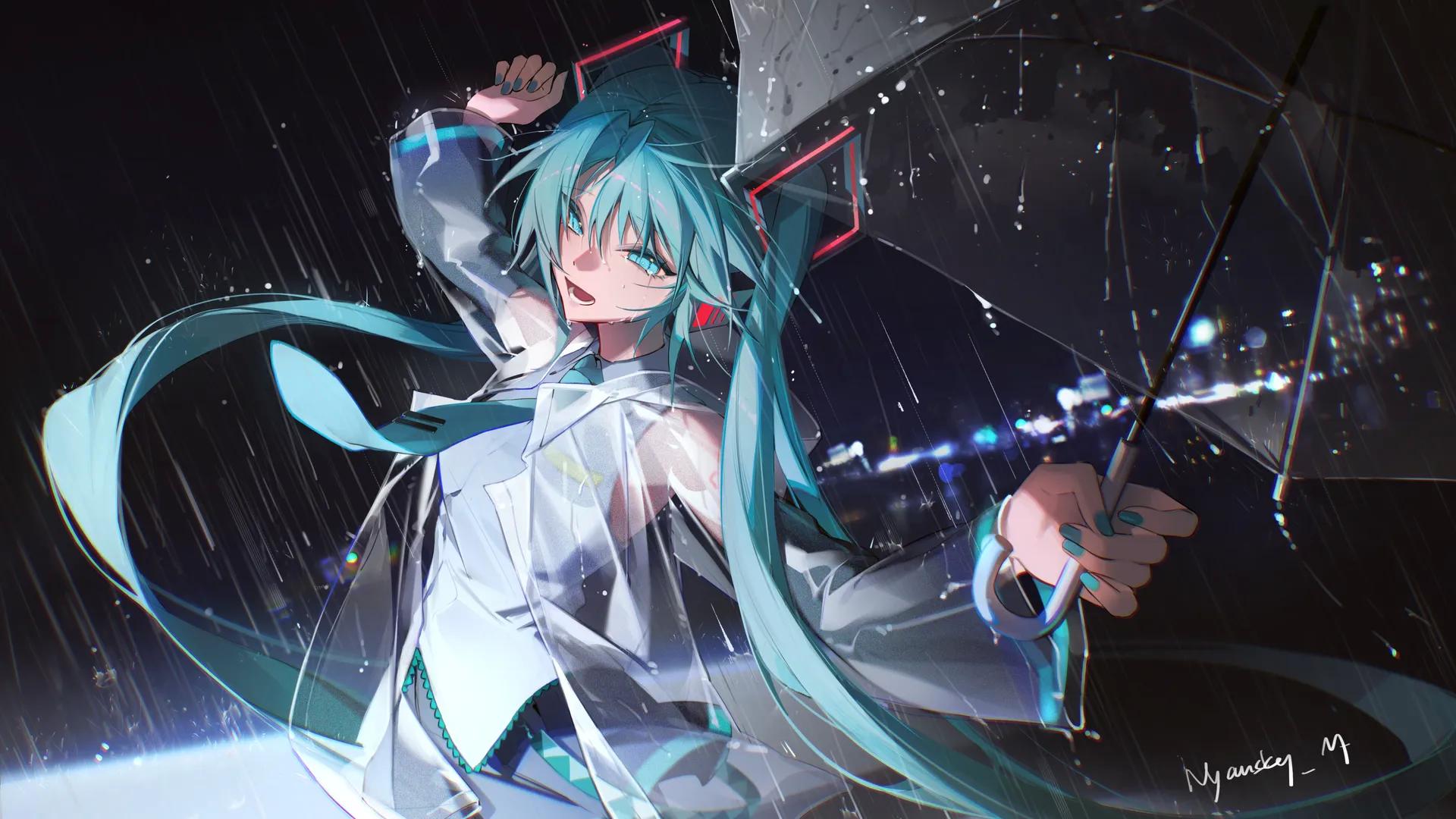 雨伞 动漫 动漫女孩 初音 电脑壁纸 4K壁纸