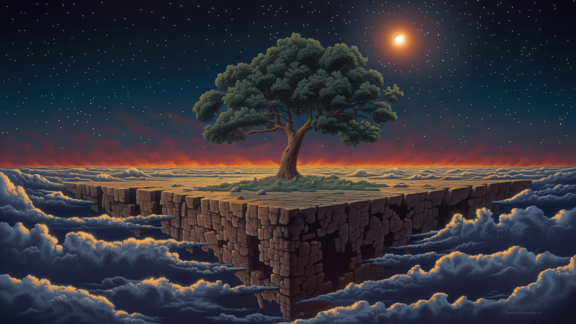 4K电脑贴纸：月亮云树高原漂浮