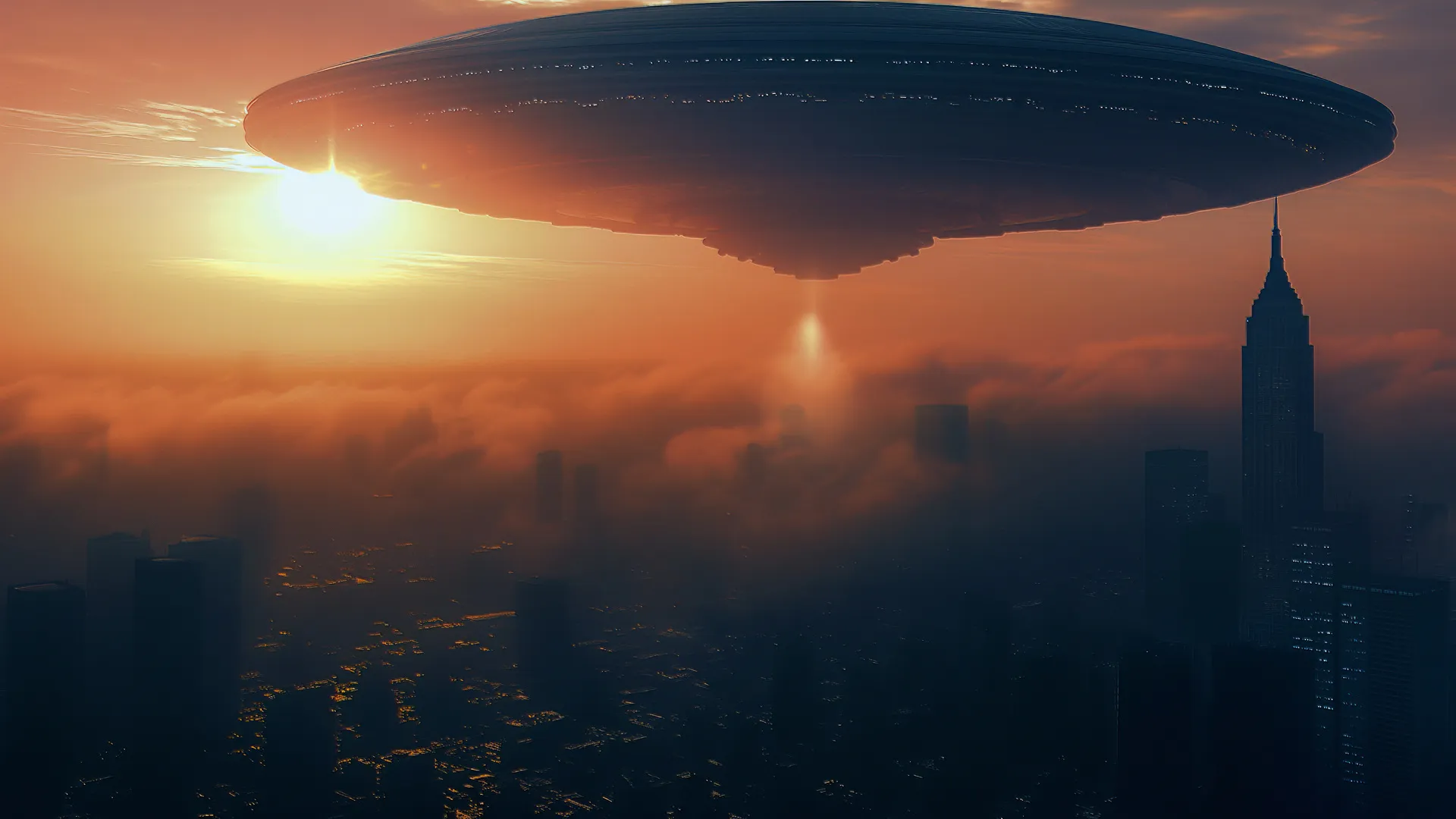 8K壁纸：AI艺术宇宙飞船日落城市