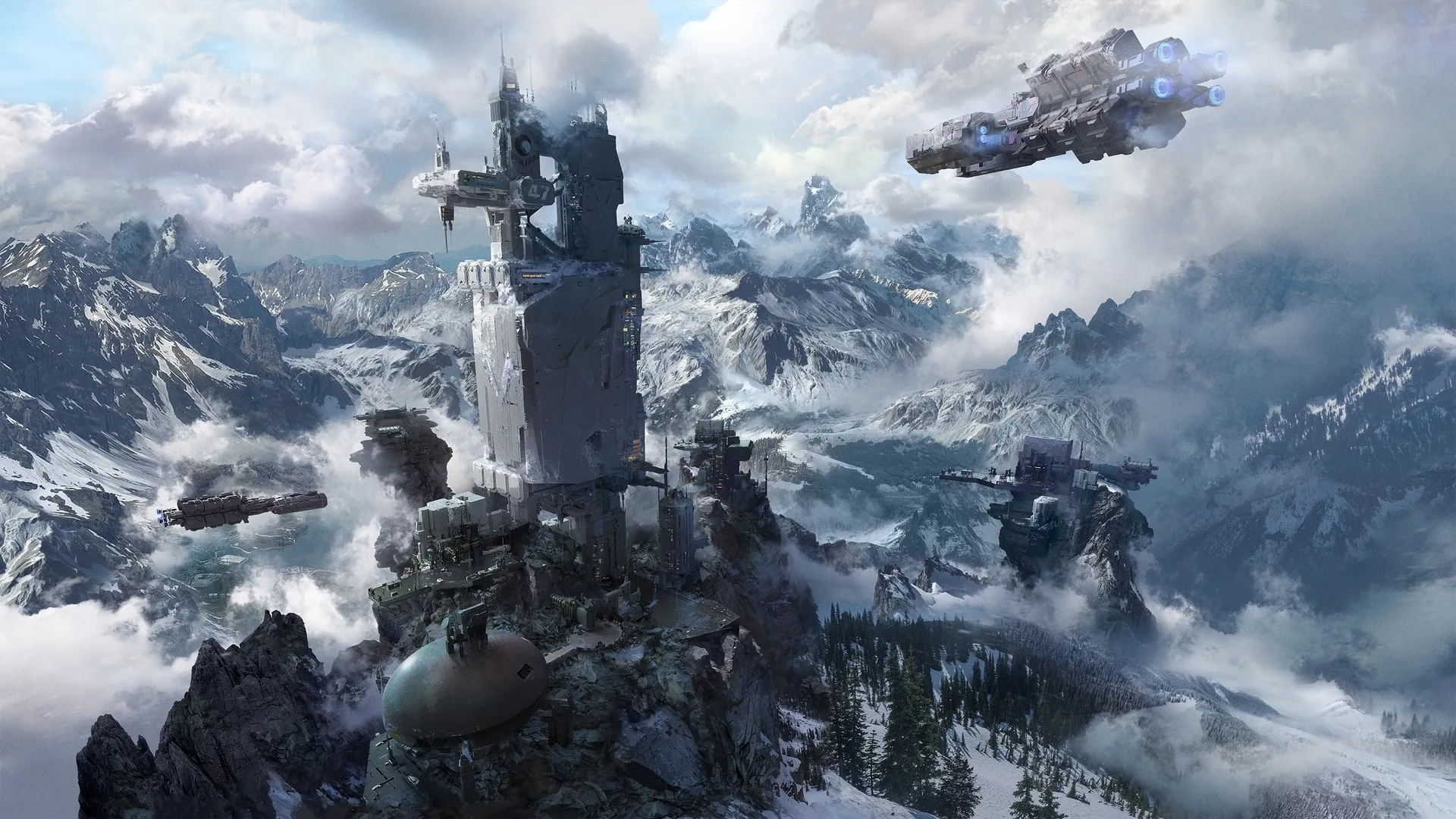 未来军事基地：飞艇山景薄雾