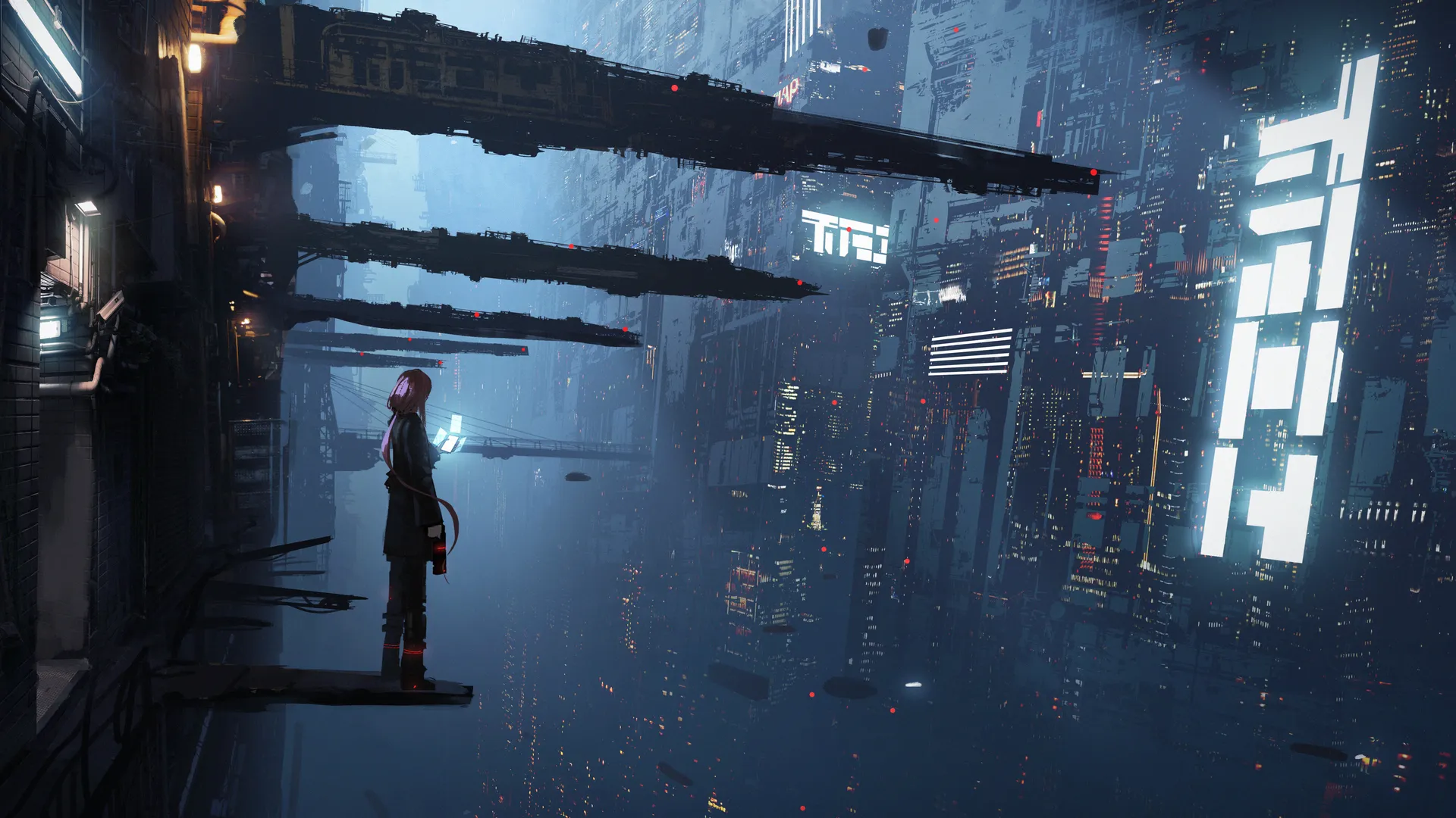 赛博朋克动漫女孩4K壁纸：未来都市霓虹光影