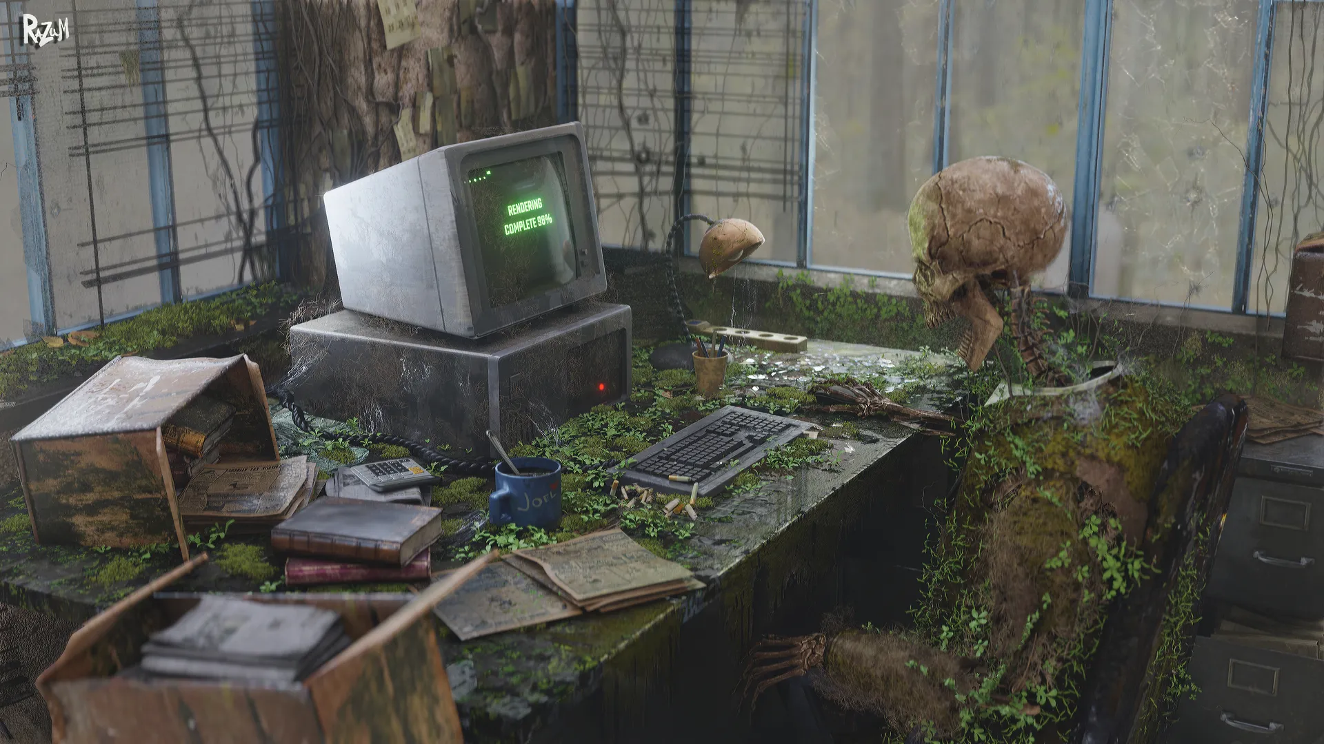 骨骼杂草复古4K电脑壁纸