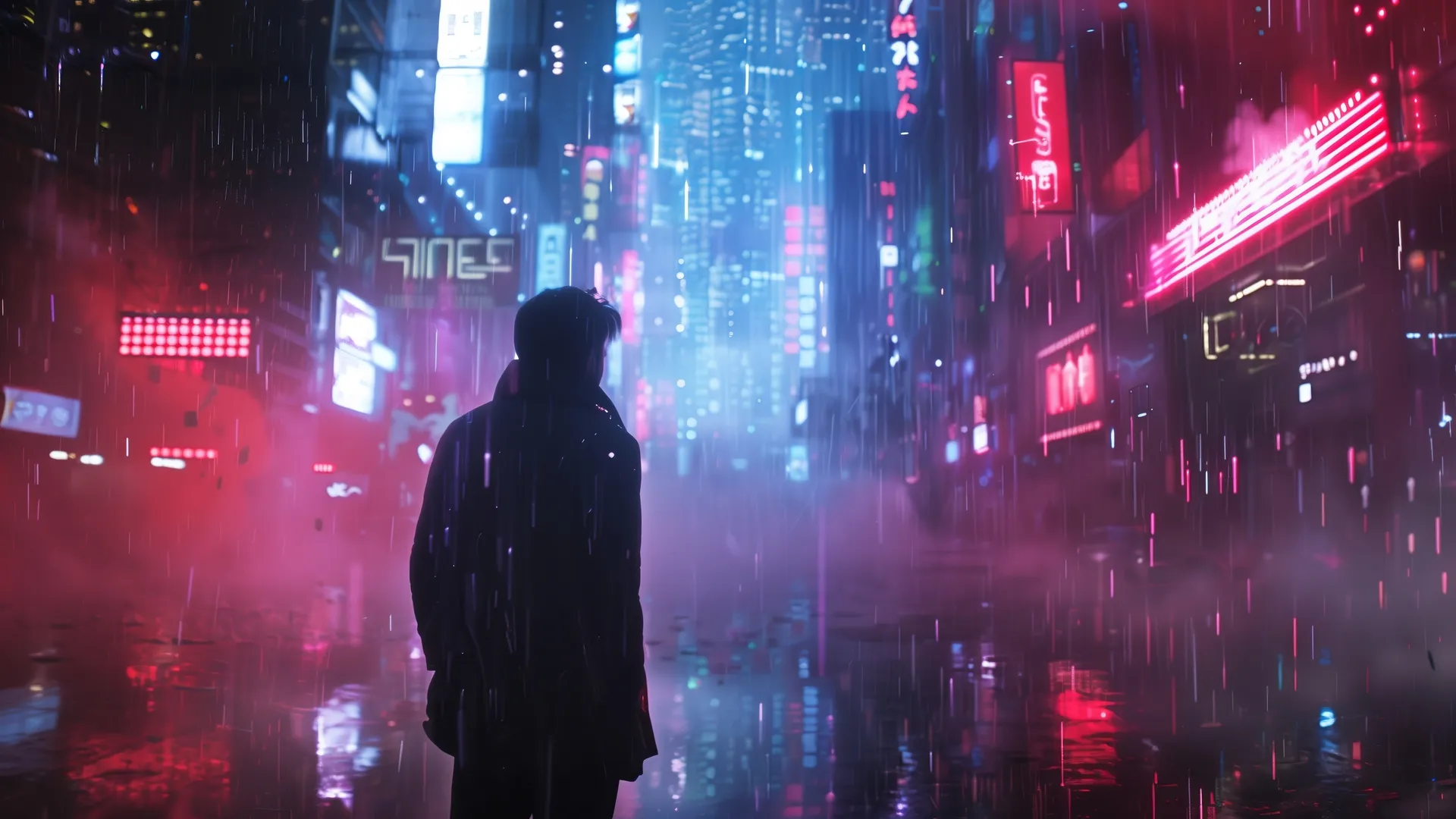 赛博朋克雨夜霓虹城市4K壁纸