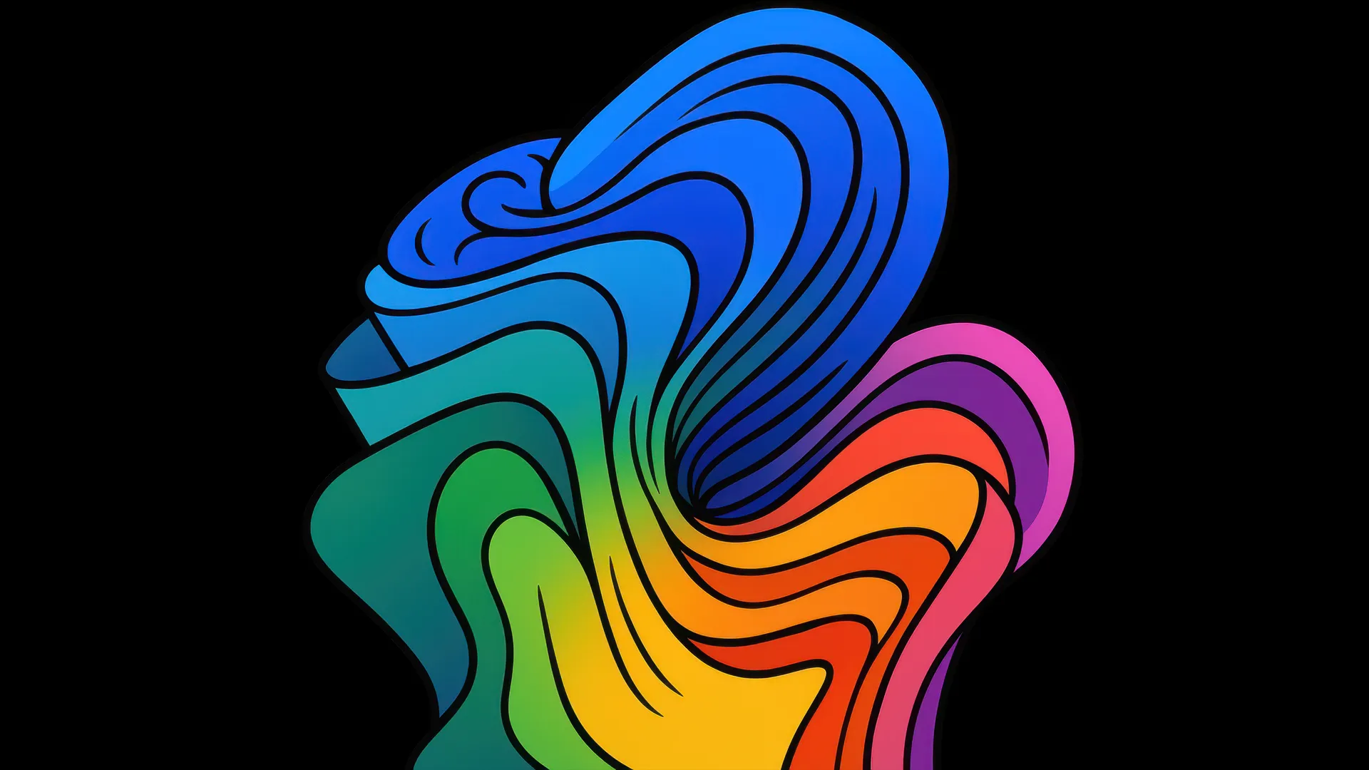 黑色波浪抽象4K壁纸 多彩简约背景