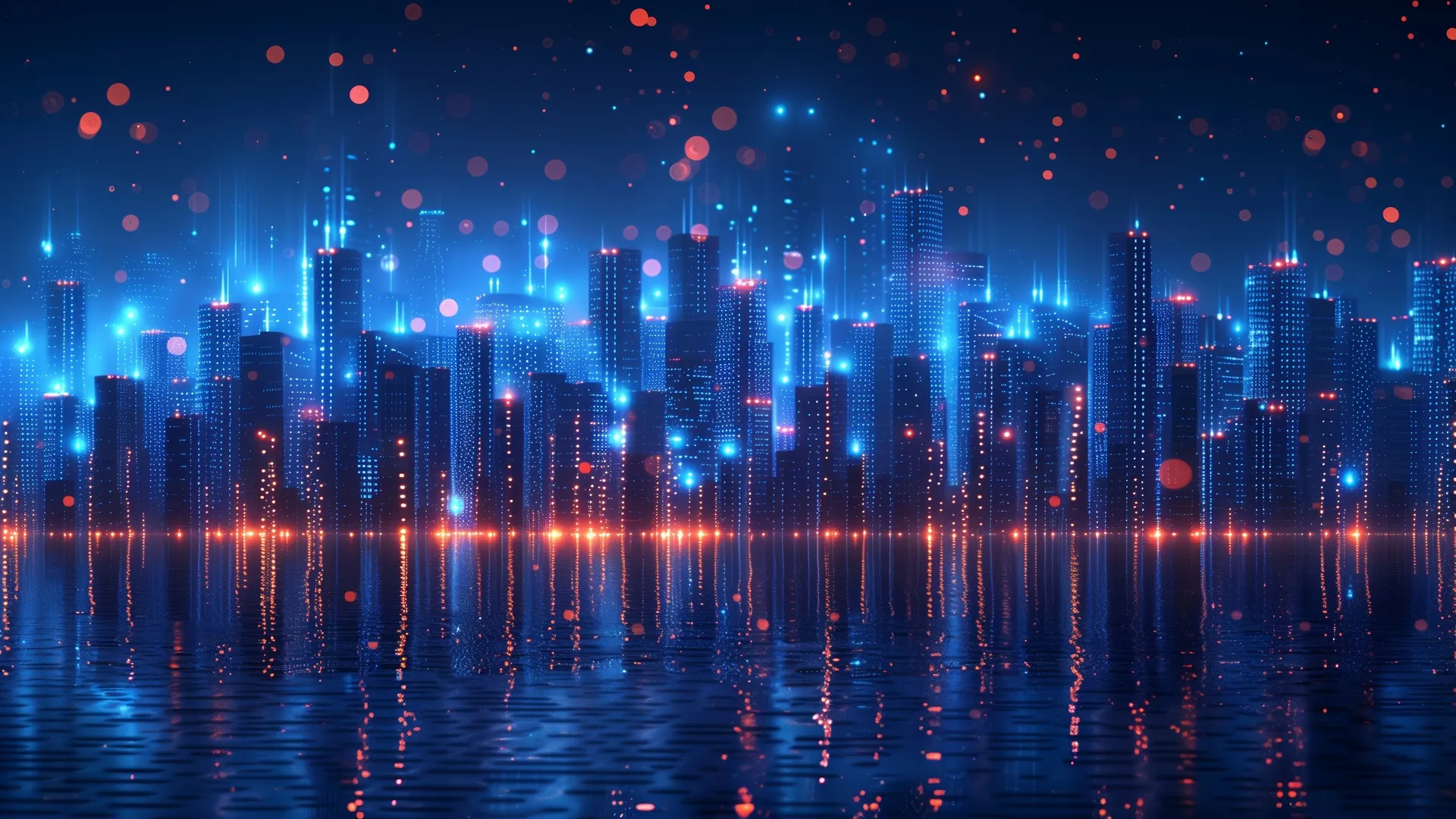 4K蓝色发光AI艺术水景天际线壁纸