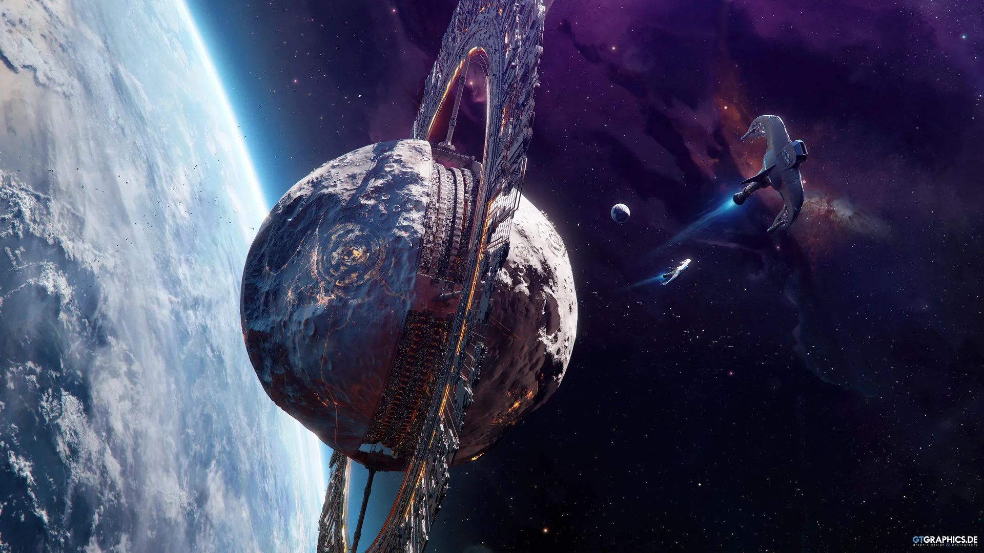 AI艺术4K壁纸：宇宙飞船行星陨石空间