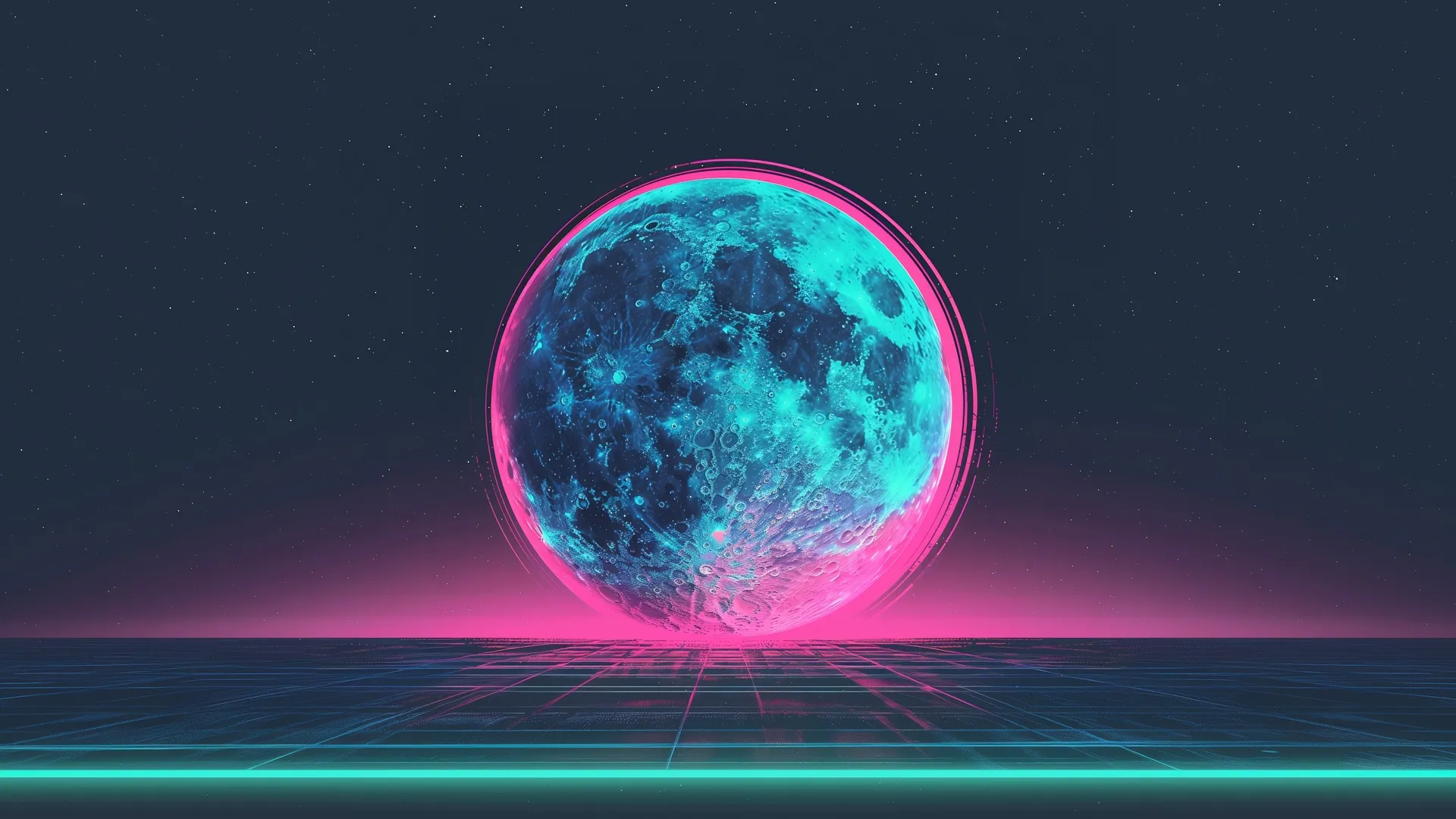 4K壁纸：AI艺术海浪与月亮插图