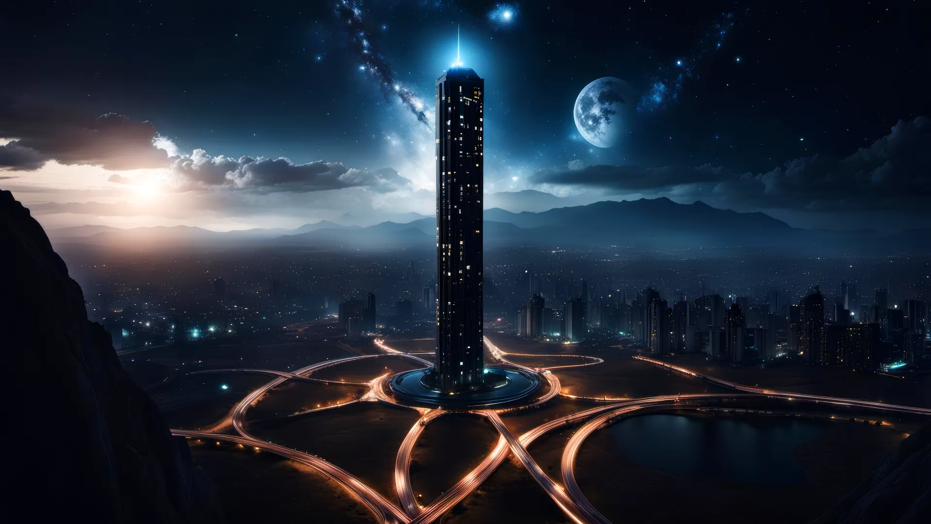 月光摩天大楼夜景AI艺术4K壁纸