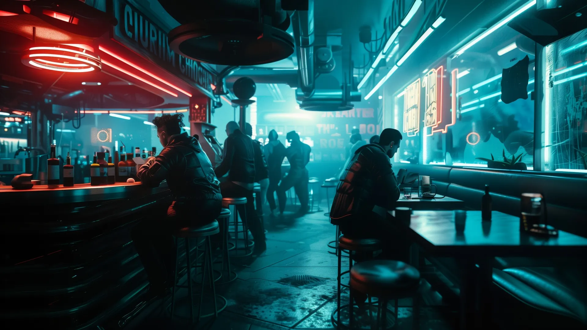 AI艺术赛博朋克4K壁纸：霓虹酒吧未来主义