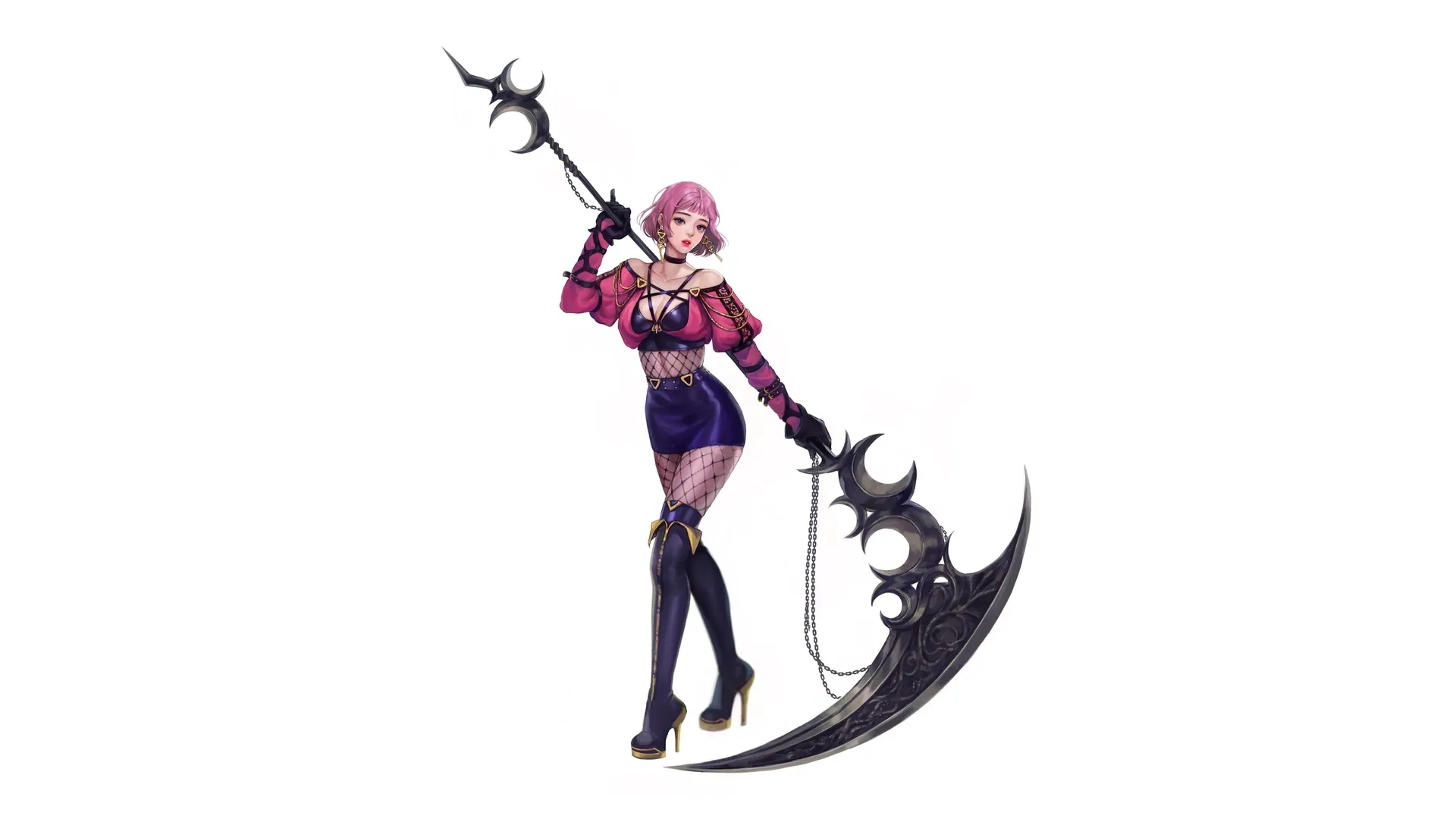 奇幻女孩简约白背景4K动漫武器壁纸