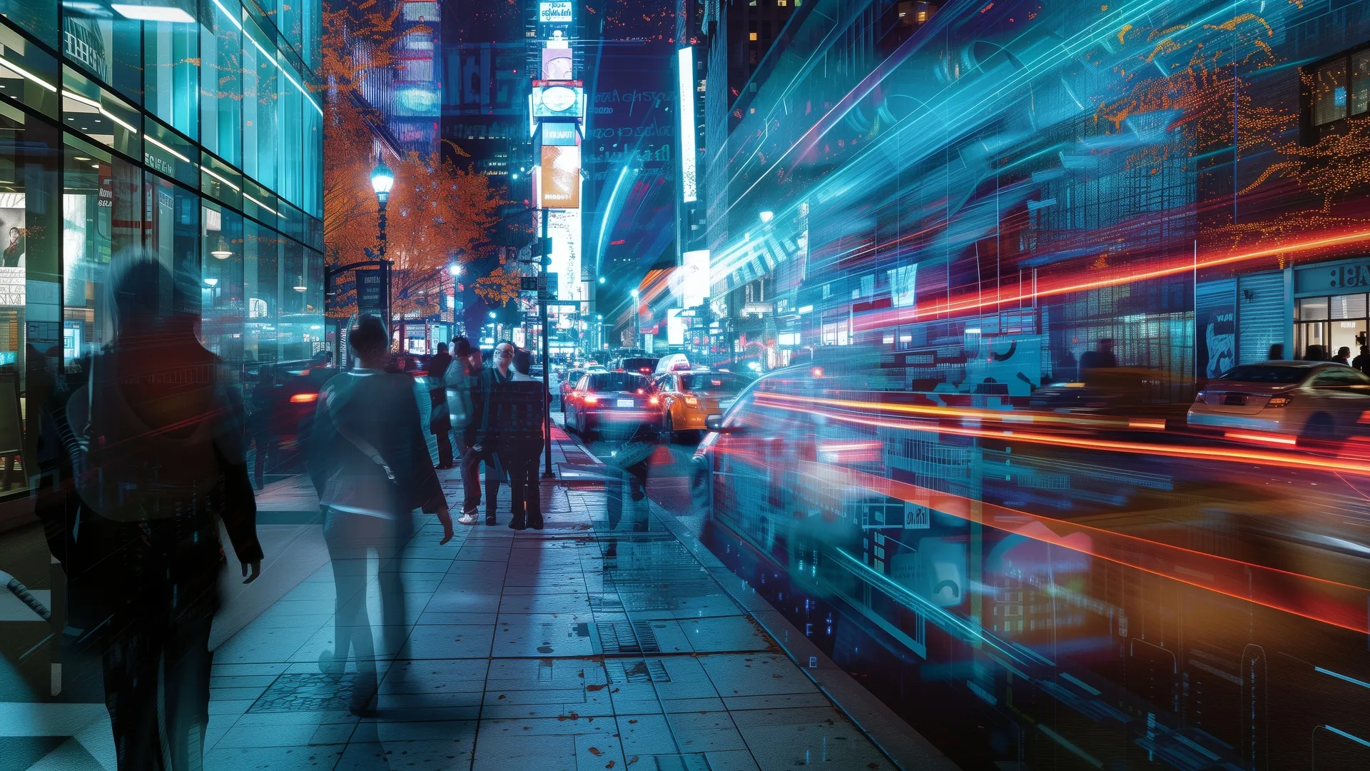 4K壁纸：AI艺术城市夜景走廊