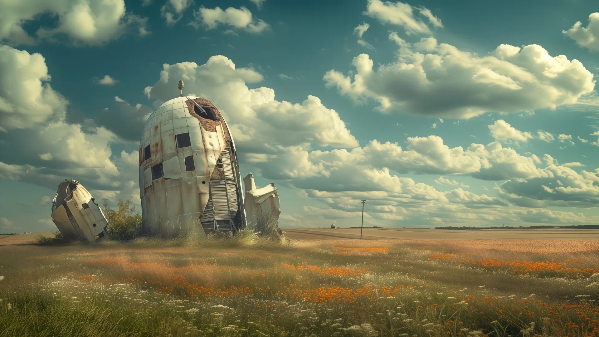 AI艺术4K壁纸：田野云彩铁锈插图