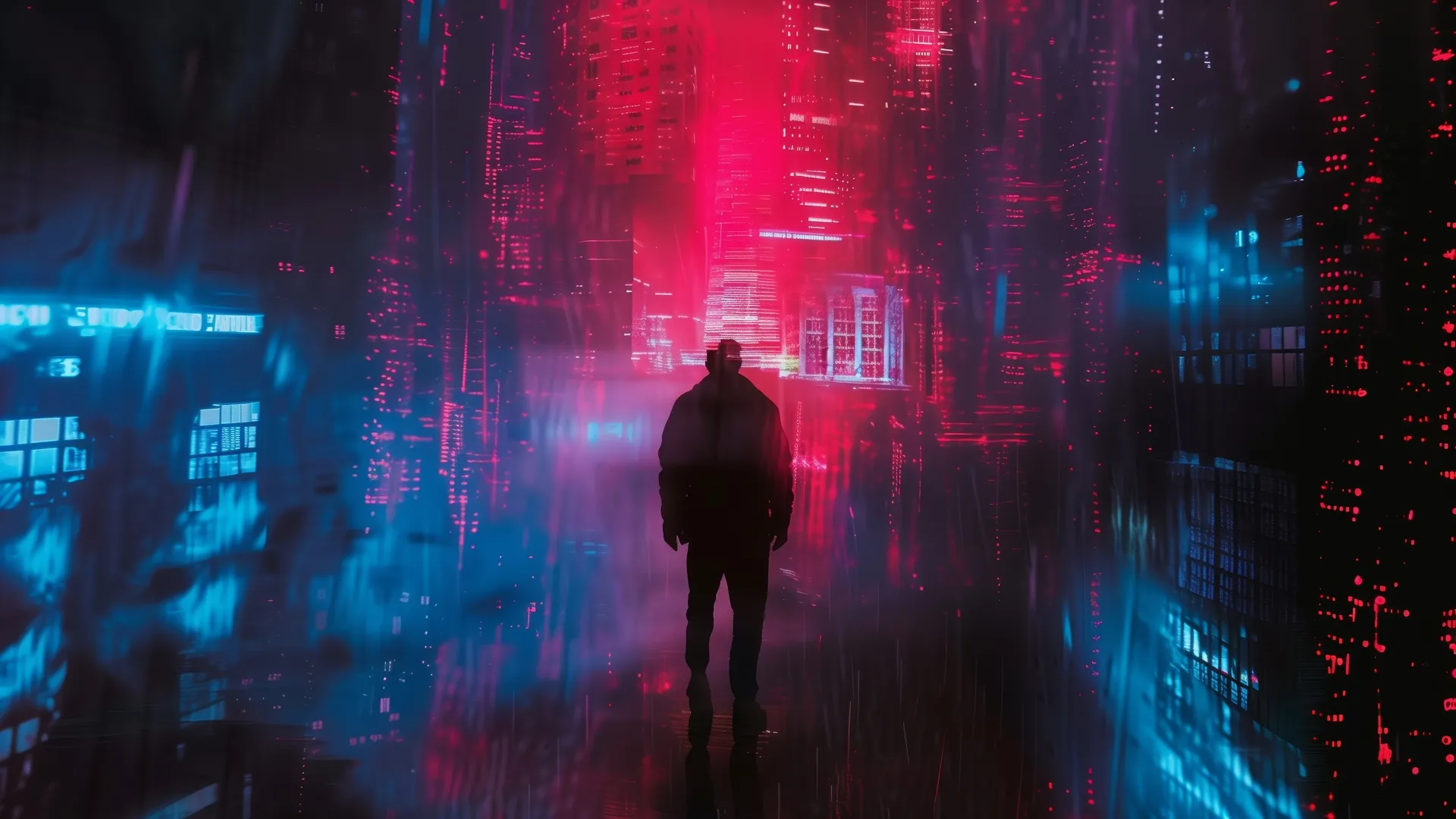 赛博朋克AI艺术4K壁纸：抽象霓虹剪影