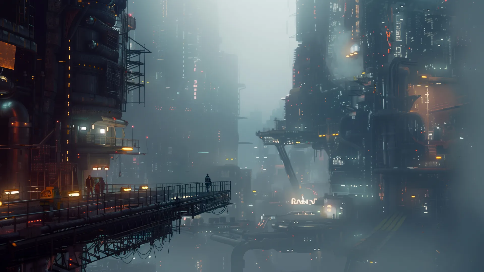 赛博朋克AI艺术4K壁纸：科幻城市塔楼