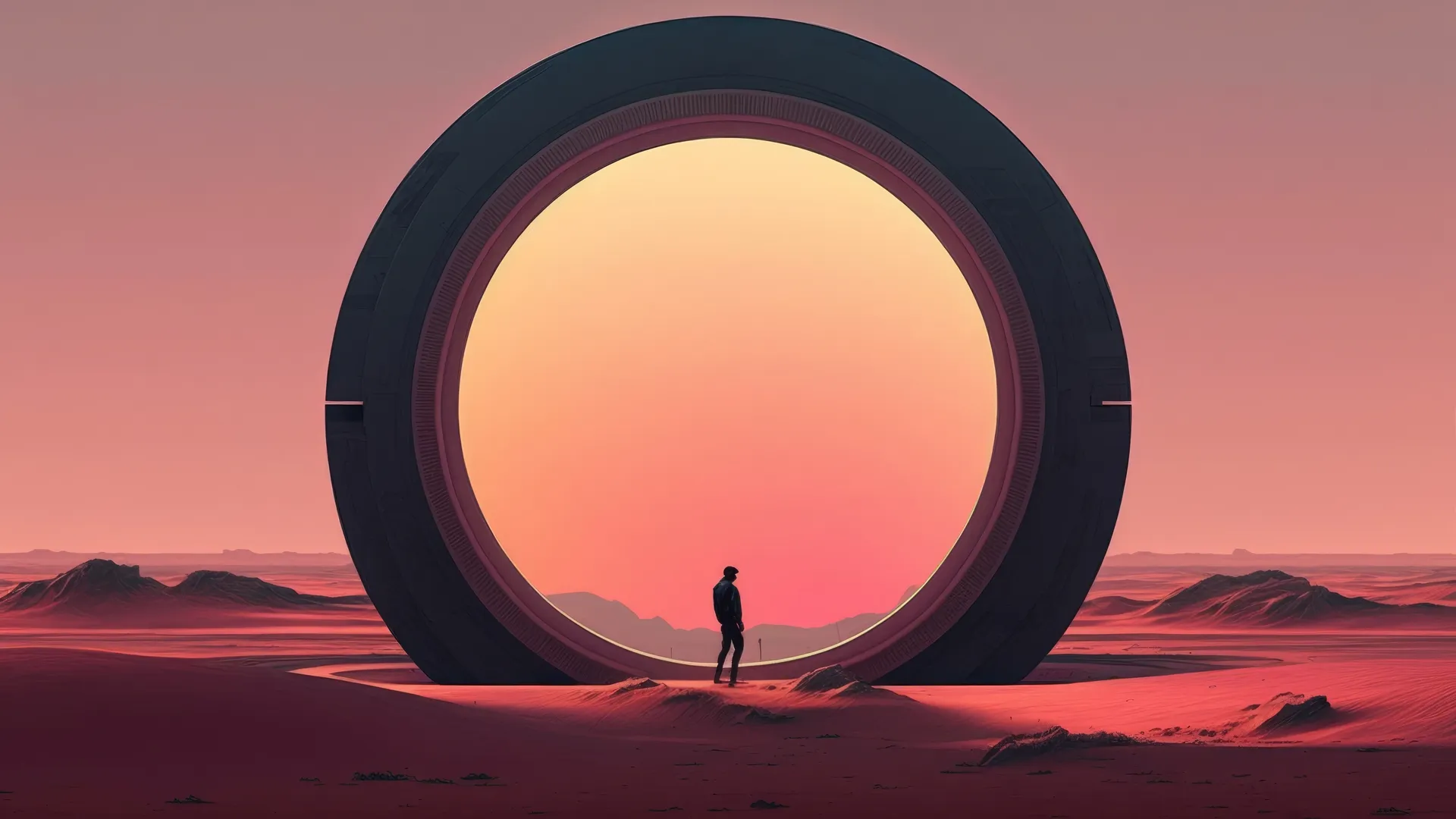 科幻圆形日落插图背景