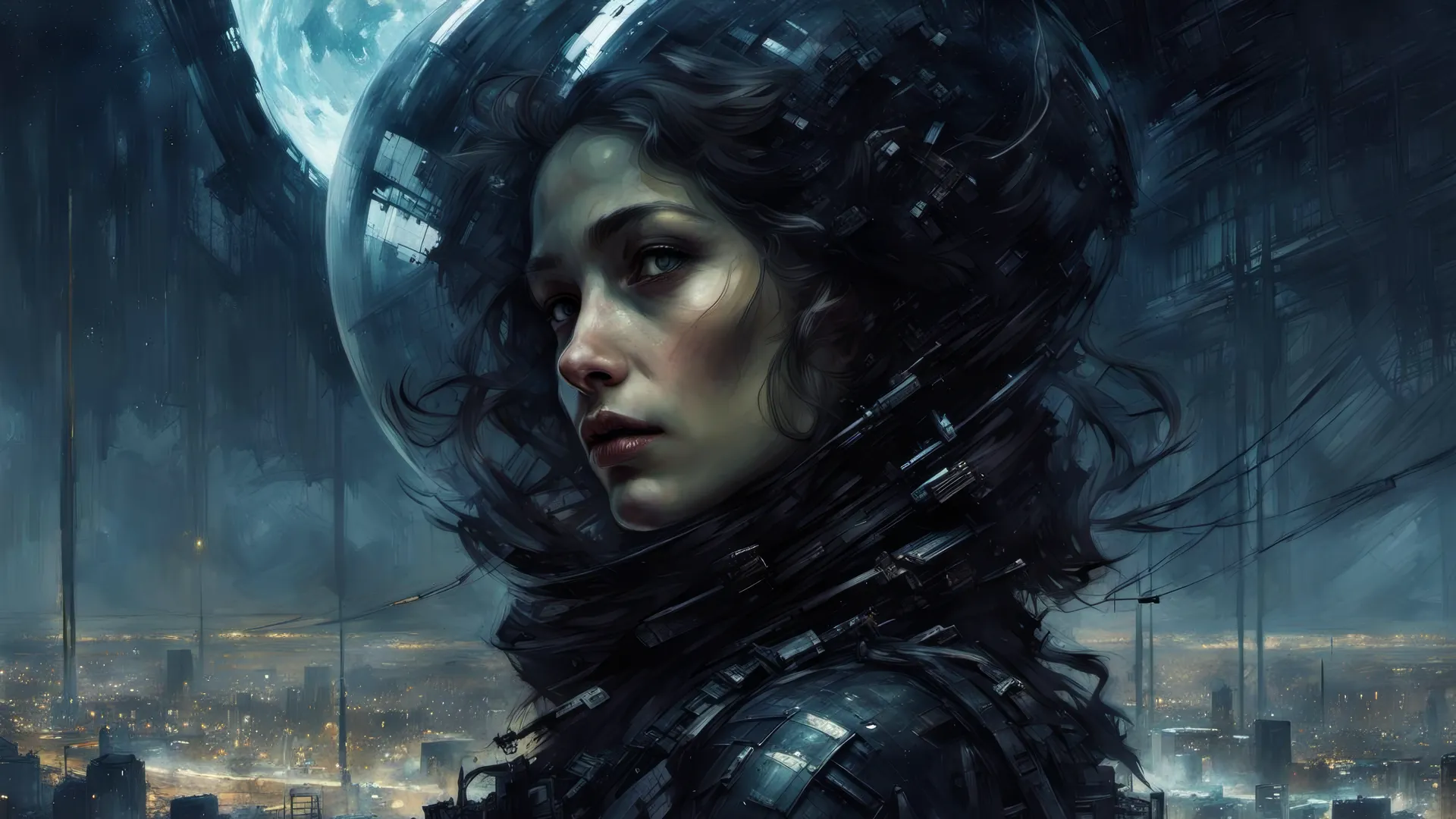 黑暗夜空女性科幻AI艺术4K电脑壁纸