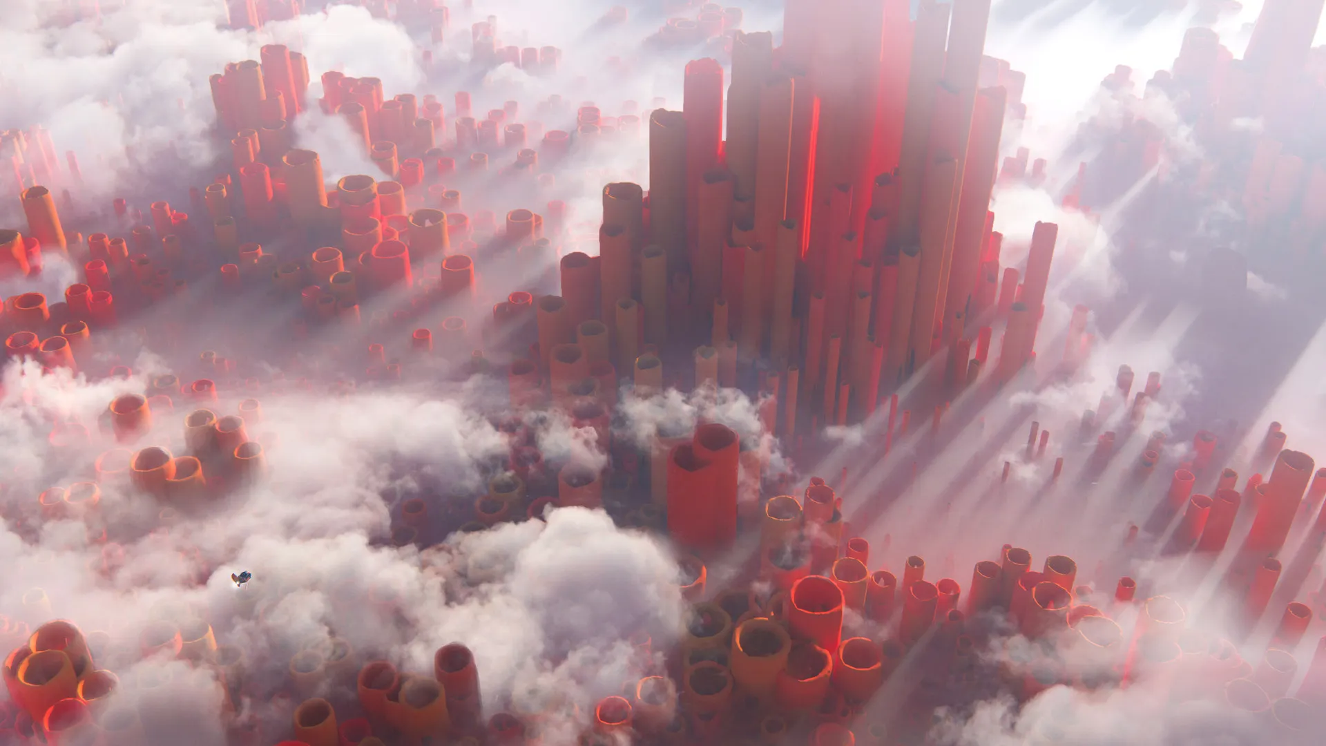 AI艺术：科幻云船柱抽象画