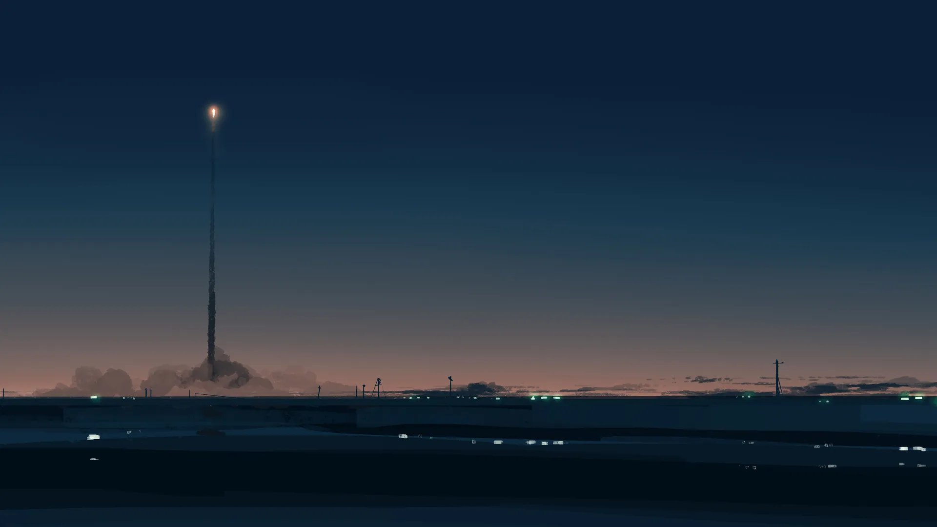 4K超宽日落壁纸：烟雾蓝与导弹辉光