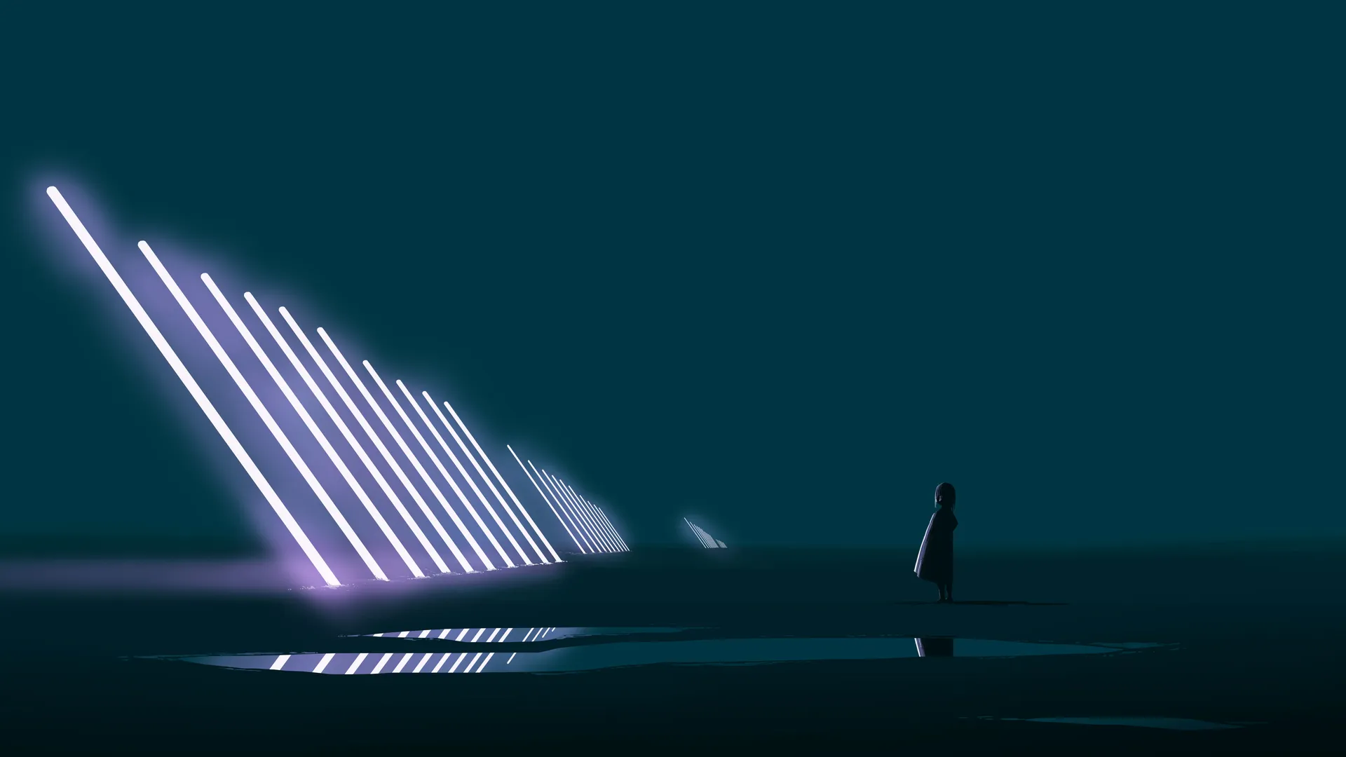 优雅AI艺术4K壁纸：抽象灯光反射宽屏壁纸