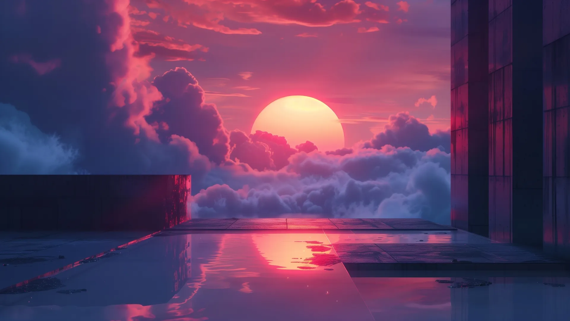 人工智能艺术霓虹灯云日落4K壁纸