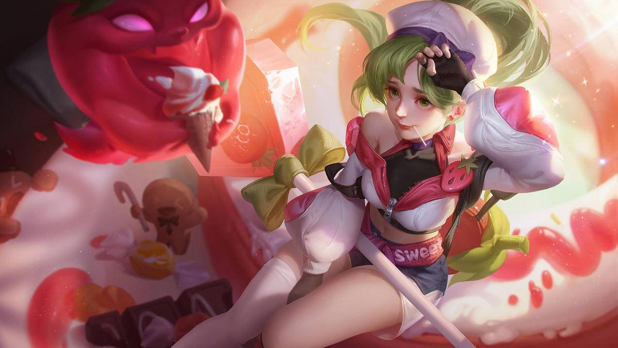 草莓蛋糕女孩棒棒糖冰淇淋壁纸