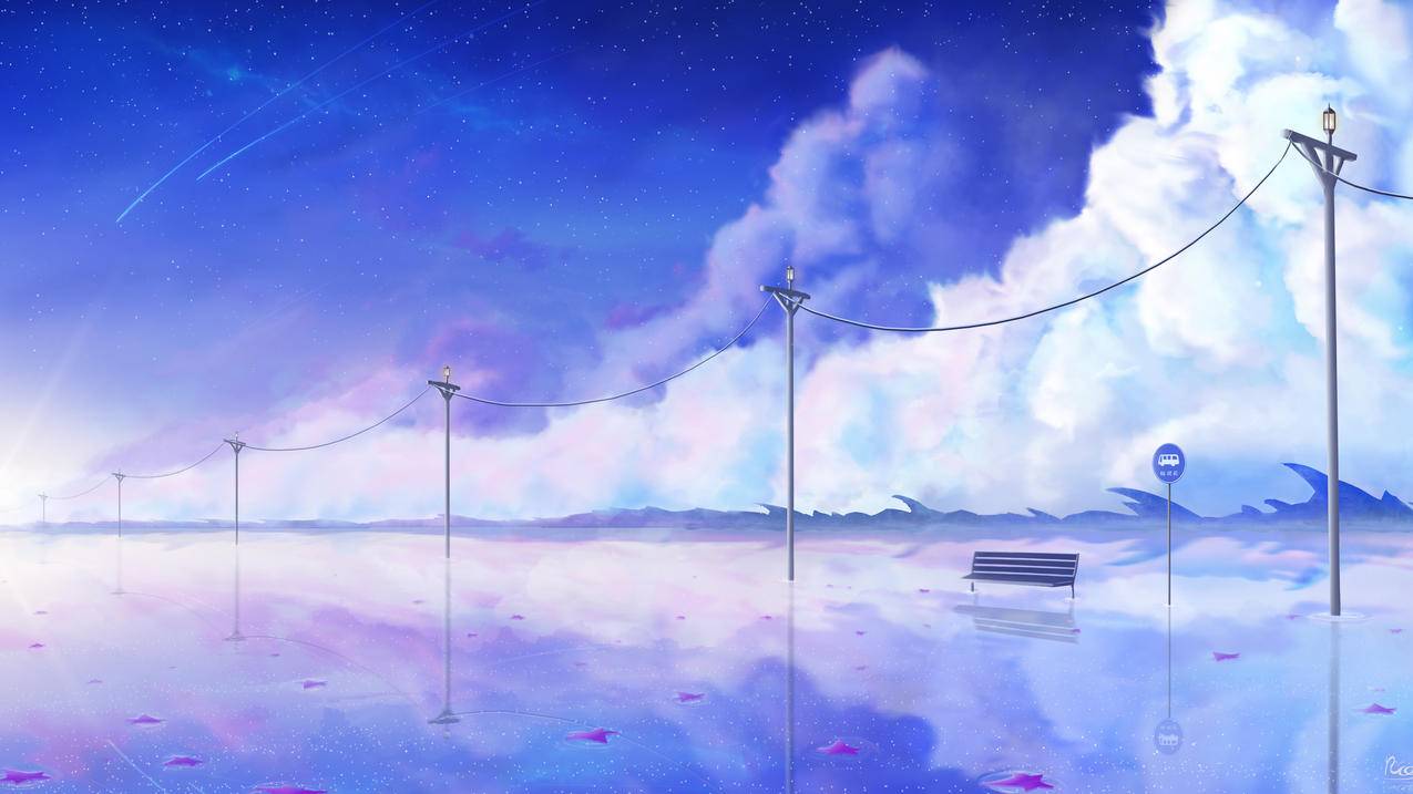 自由之路水倒影天空云动漫壁纸