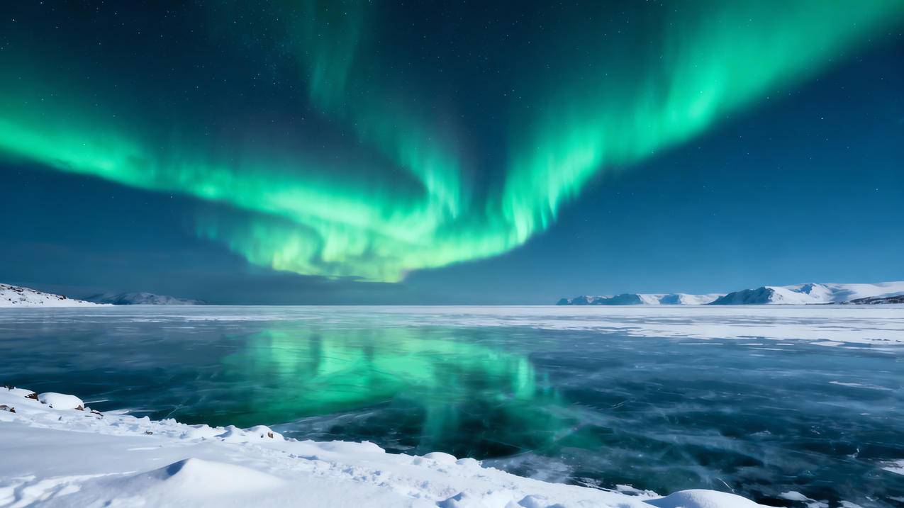 绿色极光雪河4K风景壁纸