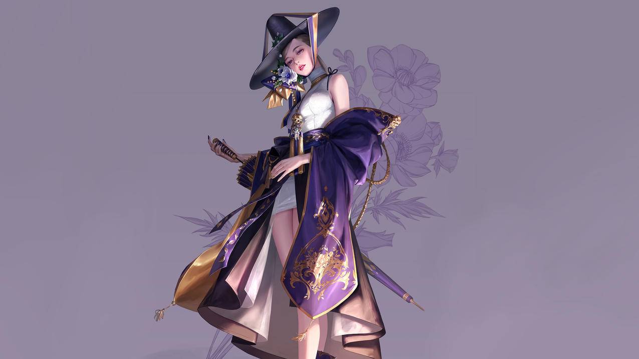 动漫女孩花伞帽4K高清壁纸