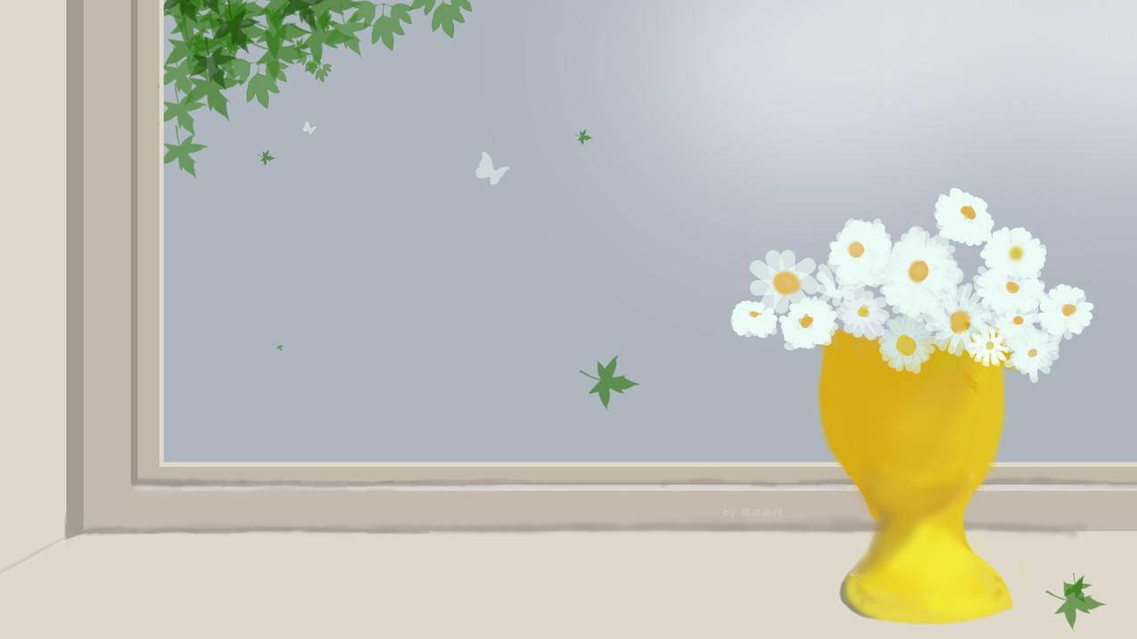 小清新枫叶窗花4K电脑壁纸