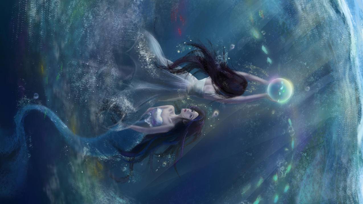 巴图原创人鱼海珠鱼群壁纸