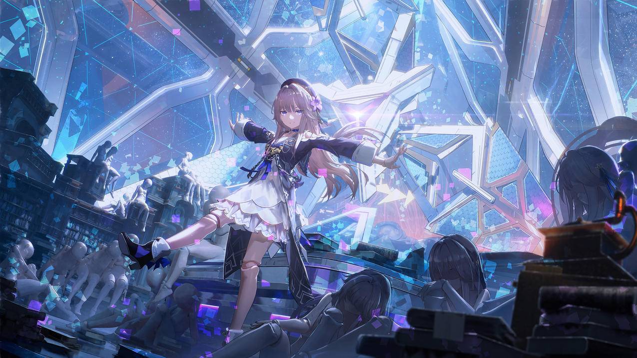 星空书柜可爱人偶动漫壁纸