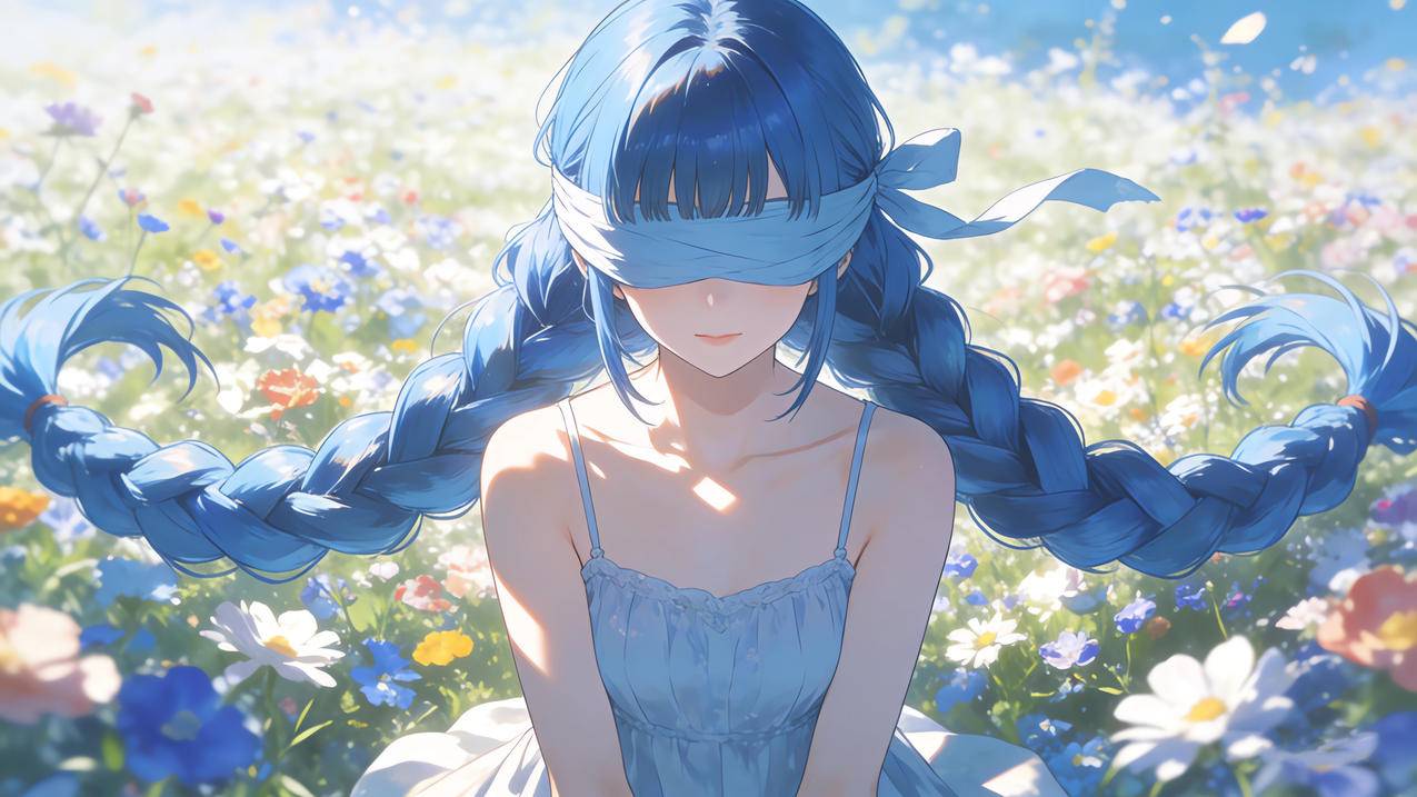 花海蒙眼少女动漫壁纸