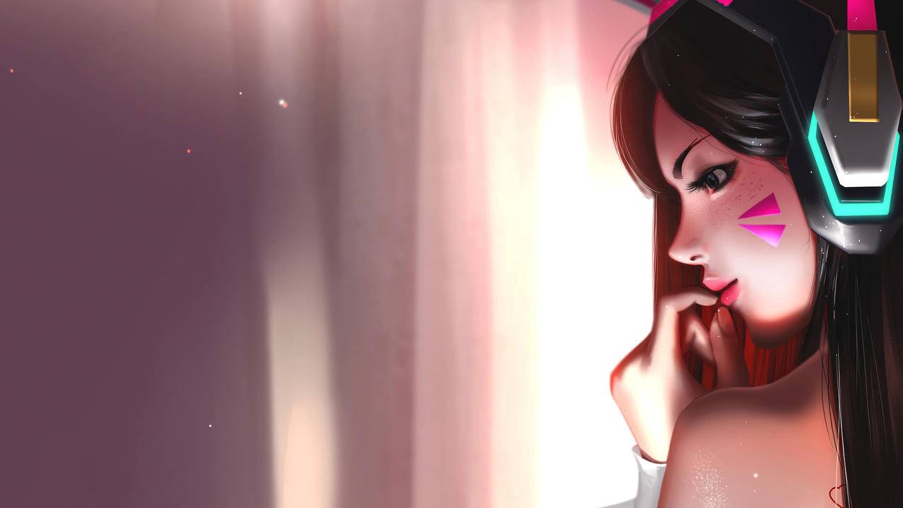 守望先锋DVA兔耳耳机香肩侧脸壁纸