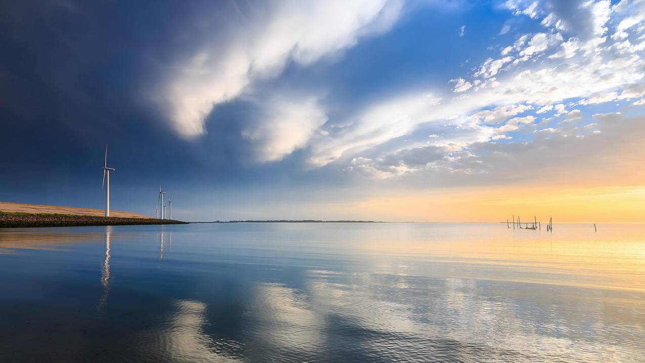 风景海洋天堂 风力发电高清壁纸