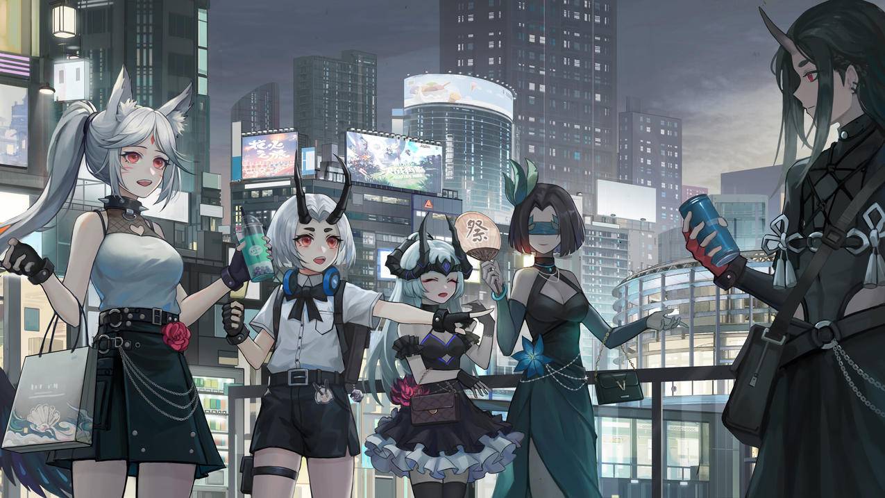 街道购物女孩动漫4K壁纸