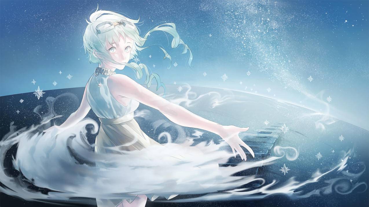 星空动漫壁纸：唯美裙装女生