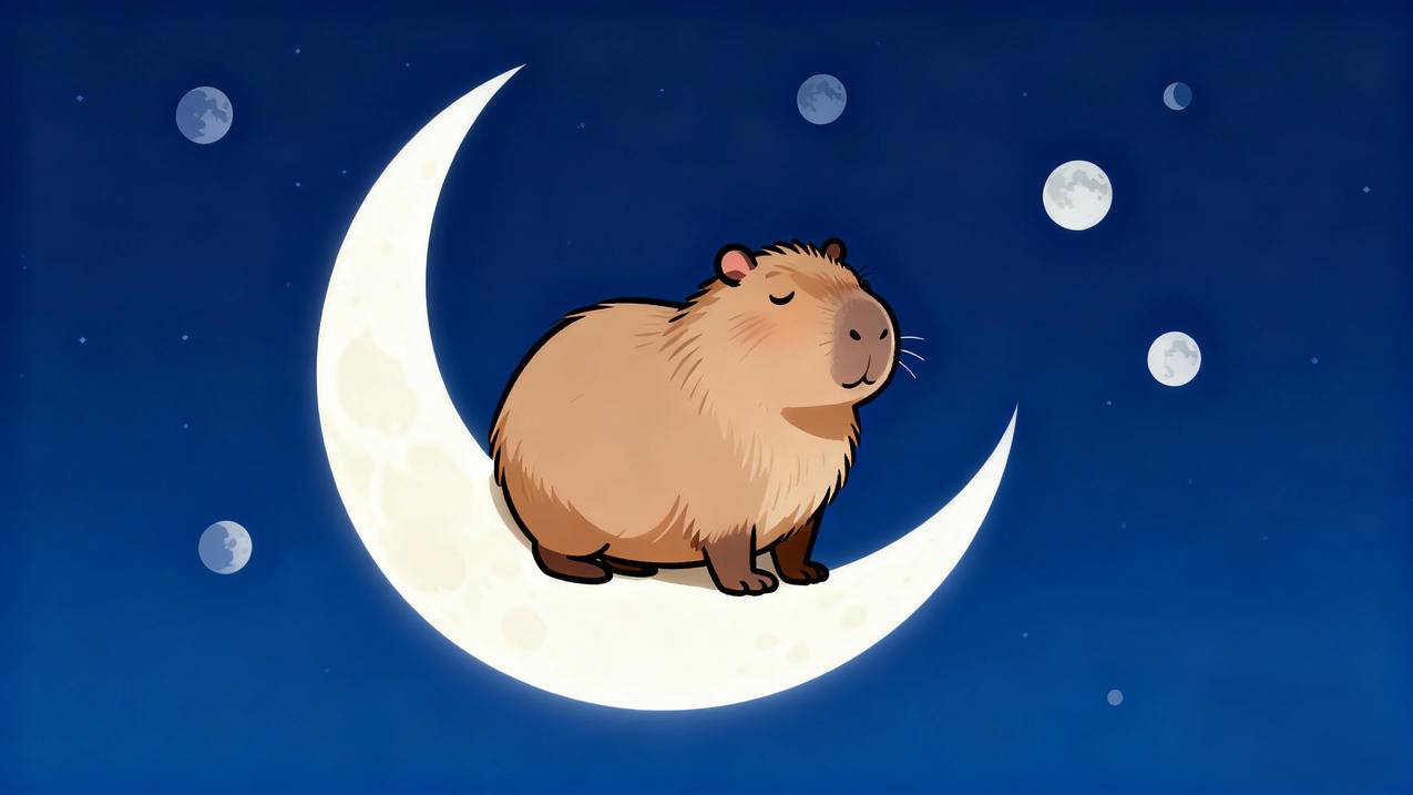 卡皮巴拉月亮简约4k壁纸