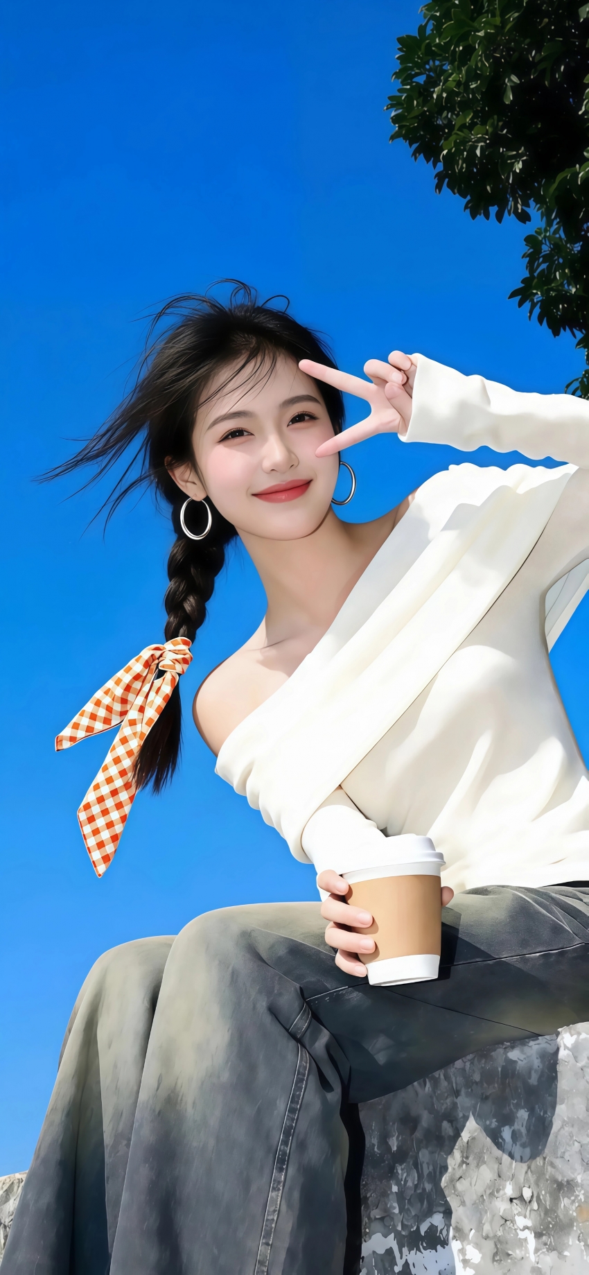 可爱剪刀手美女4k手机壁纸