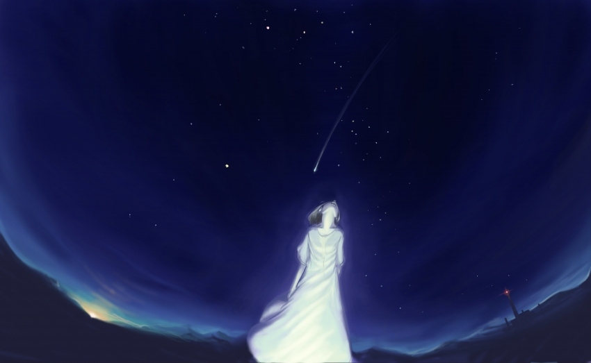 女孩 晚上 灯塔 天空 星