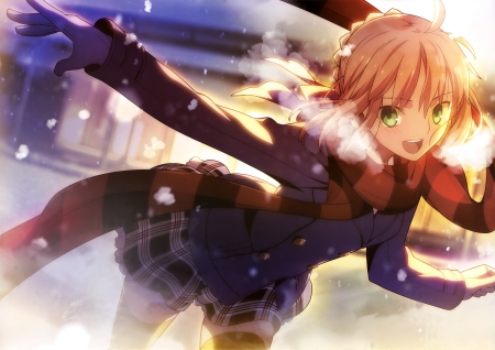 冬天 动漫女孩saber 4K