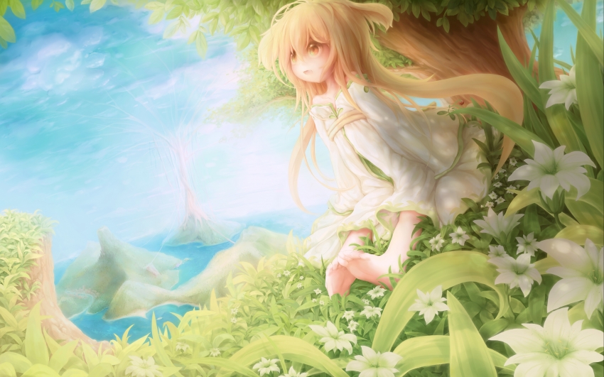 草地 大树下 天空 梦幻