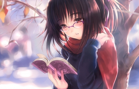 树下 文静女孩 看书 围