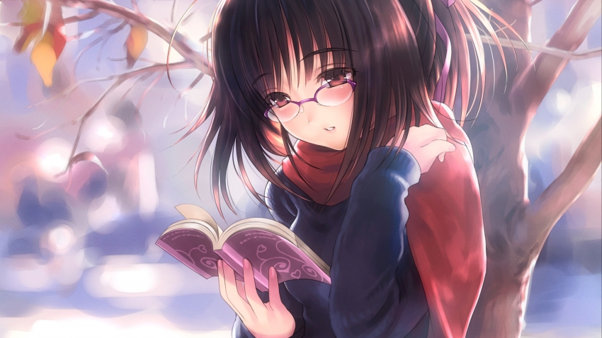 树下 文静女孩 看书 围