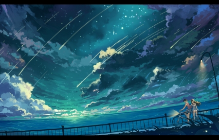自行车,天空,云,海洋,灯