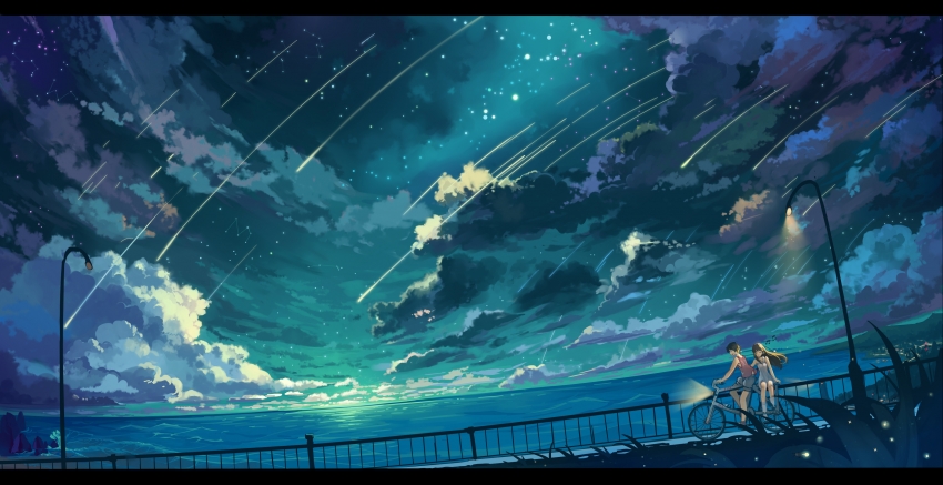 自行车,天空,云,海洋,灯