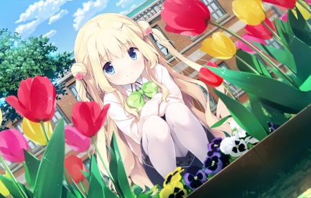 天空,云,鲜花,小女孩,38