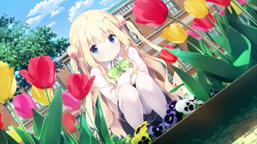 天空,云,鲜花,小女孩,38