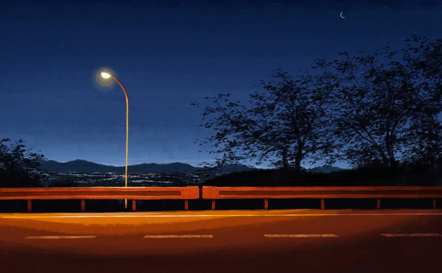 宁静夜晚路灯公路壁纸