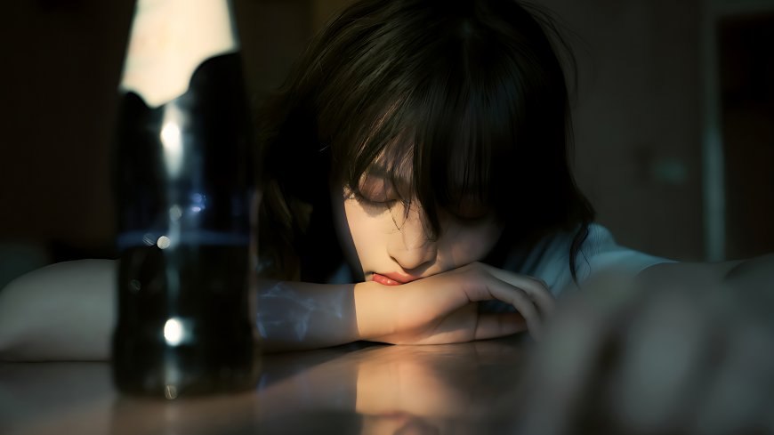 光影交错 借酒消愁的女生忧伤壁纸