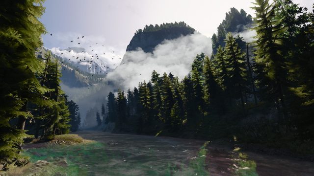 4K自然CGI壁纸：森林河流天空